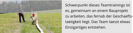 Schwerpunkt dieses Teamtrainings ist  es, gemeinsam an einem Bauprojekt  zu arbeiten, das fernab der Geschaefts- taetigkeit liegt. Das Team laesst etwas  Einzigartiges entstehen.